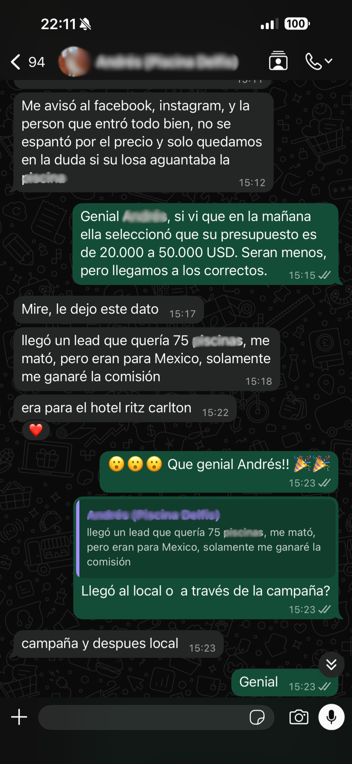 Un cliente nos escribe por WhatsApp: vendieron 75 productos de alto valor gracias a las campañas.